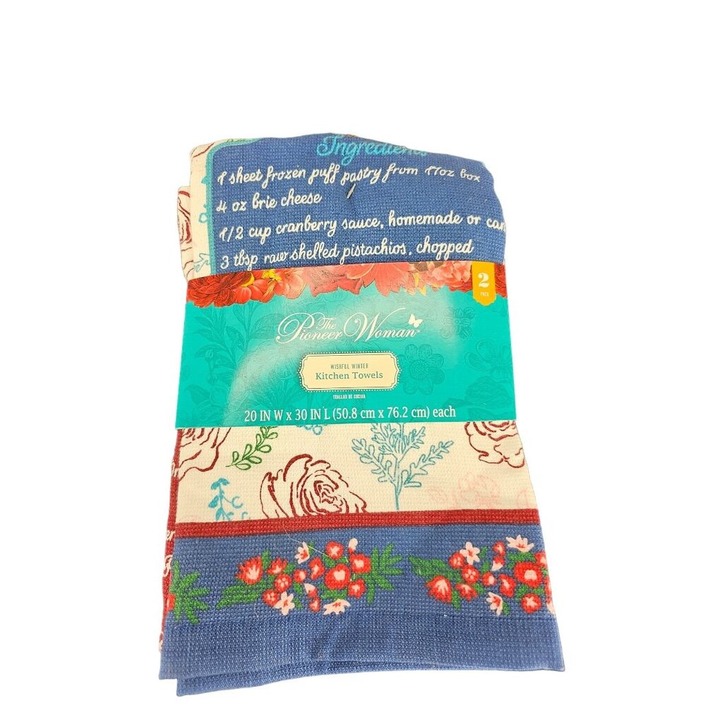 Pioneer Woman Wishful Winter‎ Kitchen Towels 1 Set Cookie Recipe New